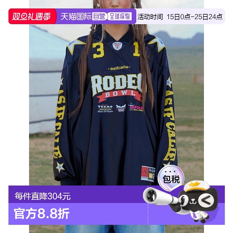韩国直邮AS IF CALIE RODEO FOOTBALL JERSEY BLACK女装T恤CA23CL