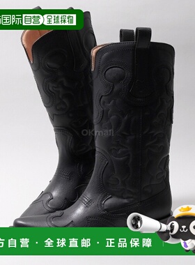 韩国直邮GANNI 黑色中筒刺绣西部靴 (S2824 004) 靴子女靴