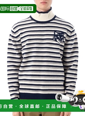 韩国直邮MAISON KITSUNE 狐狸头嵌花舒适条纹高领套头衫（NM00803