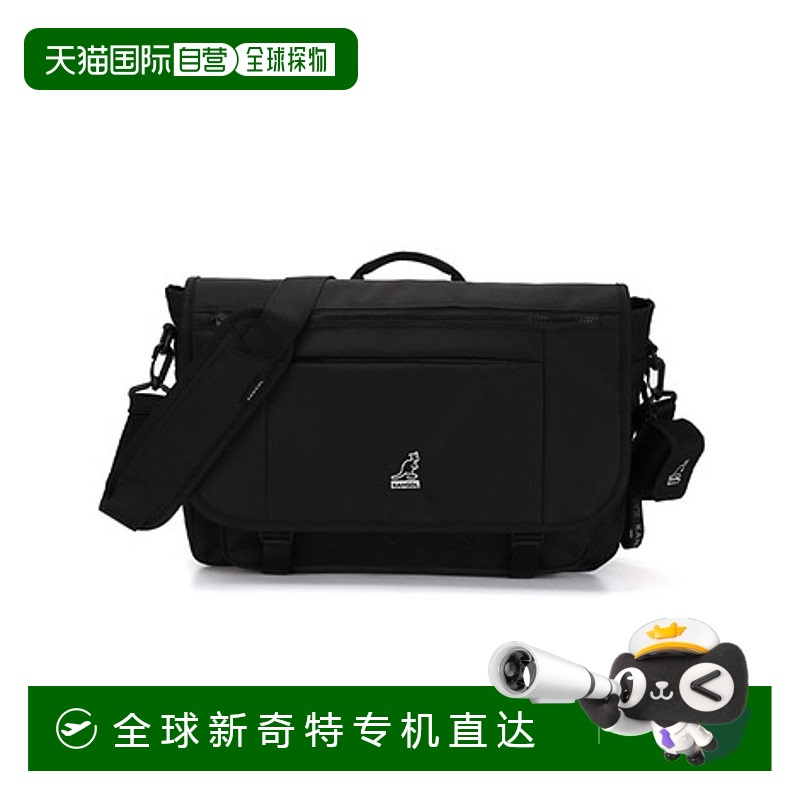 1h可退 【韩国直邮】KANGOL 便携袋鼠迷你标翻盖大容量邮差包 黑