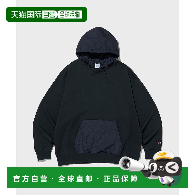 韩国直邮Champion FW24 连帽拉绳袋鼠口袋长袖卫衣 男女同款 海军