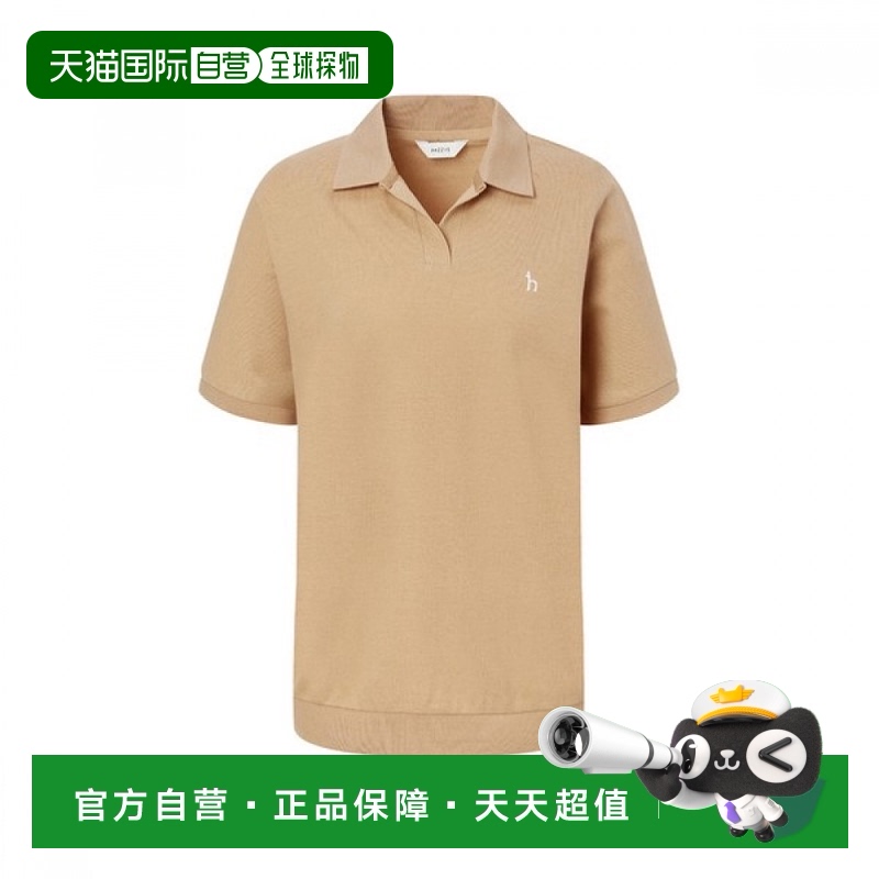 1小时内可退 韩国直邮헤지스레이디스 24SS 米色面混纺短袖翻领T恤 WSTS4