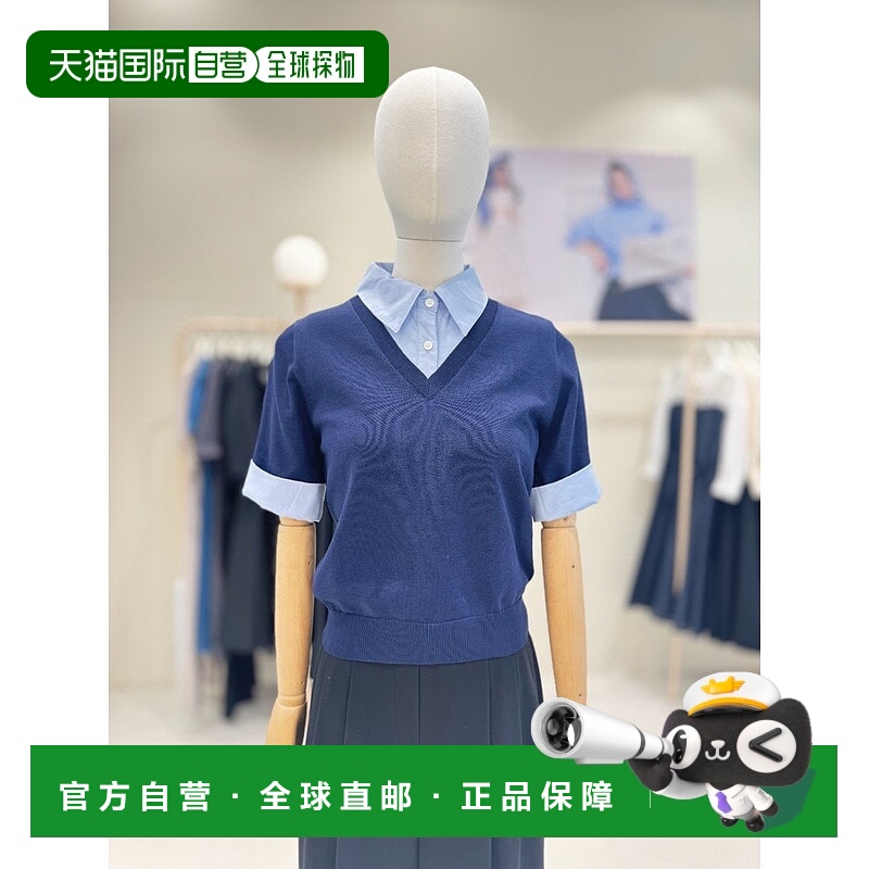 韩国直邮JJ JIGOTT [釜山] [JJGOTT] 撞色 V 领短袖针织衫 GR5A1P