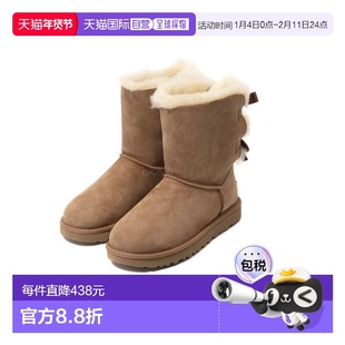 韩国直邮UGG女式Bailey Bow II栗色蝴蝶结装饰雪地靴中筒1016225