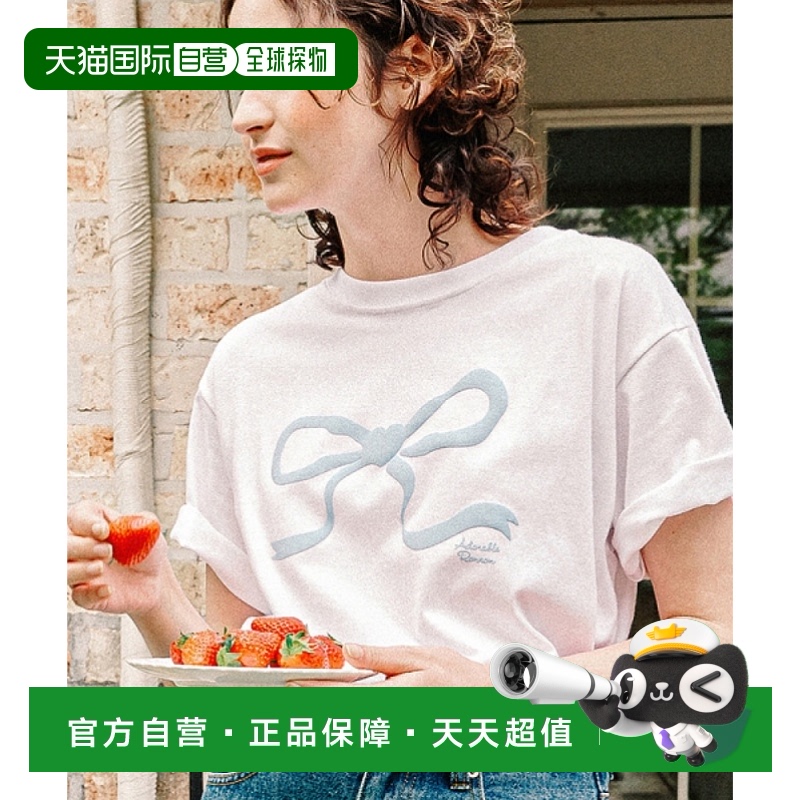 韩国直邮RONRON EMBO心形丝带基本版型 T恤白蓝色