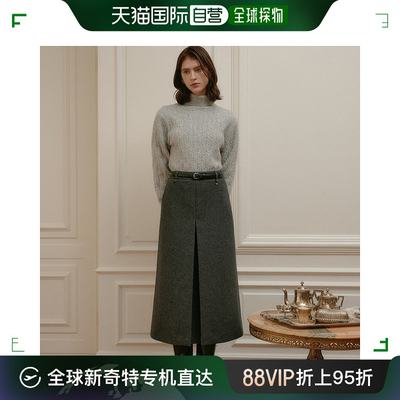 韩国直邮[LOOKAST]BELLA PIN-TUCK WOOL LONG SKIRT木炭色捏褶羊