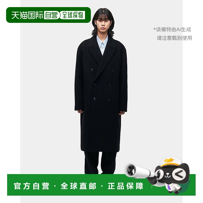 COOR经典双排扣宽松廓形中长款大衣外套CMN4CT02V-BLK夹克