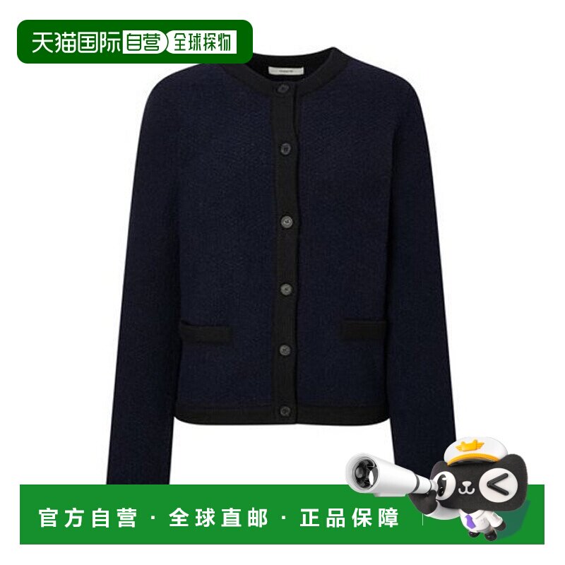 韩国直邮HAZZYS 赫奇斯女士羊驼毛混纺拼色圆领开衫深藏青色...