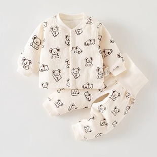 婴儿衣服秋冬季夹棉套装40g宝宝秋衣秋裤保暖新生儿分体套装睡衣