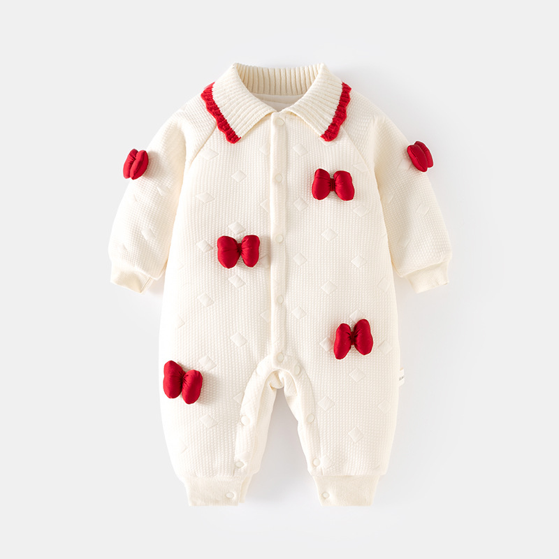女宝宝蝴蝶结翻领婴儿哈衣
