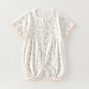 7A纯棉女宝宝衣服夏季连体衣薄款婴幼儿短袖哈衣新生儿爬爬服超萌