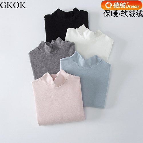 gkok半高领百搭长袖膨体德绒上衣