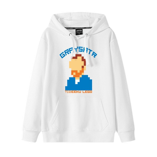 像素卫衣潮流男女ins超火纯棉宽松加绒加厚冬季白色连帽套头外套