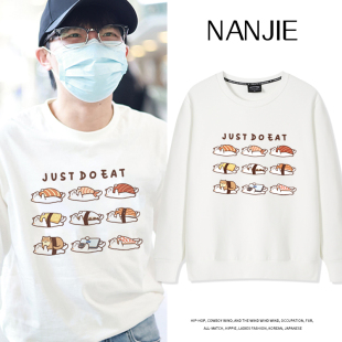 周深同款衣服日系可爱卡通寿司猫咪圆领卫衣男女韩版宽松情侣上衣