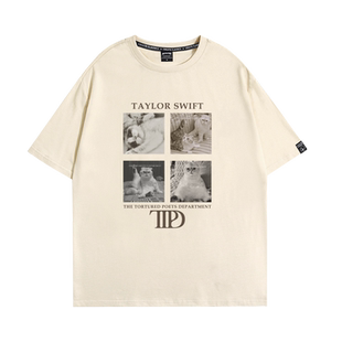 泰勒斯威夫特taylorswift同款新专辑TTPD猫咪印花短袖T恤霉霉上衣