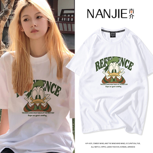 美式 T恤女小个子宽松韩系chic别致上衣洋气减龄夏 复古唐老鸭短袖