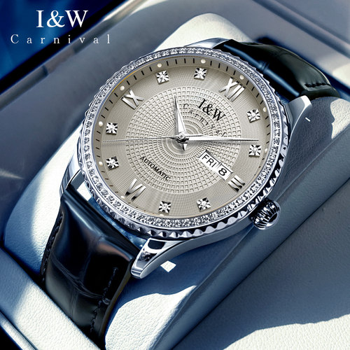 进口机芯镶钻商务男士机械手表