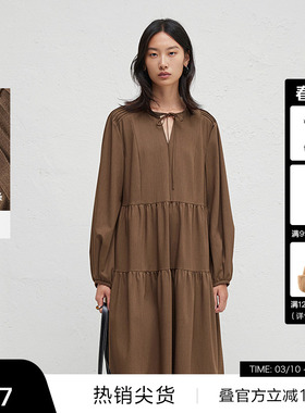 【播奥莱】播春秋灯笼袖法式连衣裙女度假长袖裙子DDR3LD5014