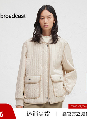 【播奥莱】播秋竖条纹绗缝外套女休闲棒球领棉服DDR4PD5091