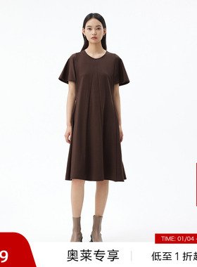 【播奥莱】播商场同款秋立体分割线拱形小飞袖连衣裙女BDQ3LD0598