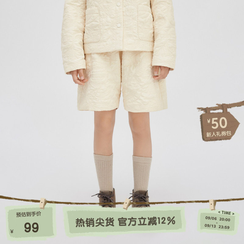 播broadcute童装加厚短裤2024春季新款加棉绣花女童裤子KGR1K808