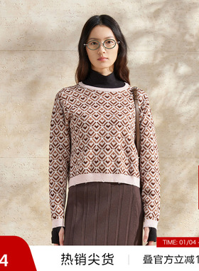 【商场同款】播爱心格纹毛衣女商场同款时髦圆领针织衫BDR1SD0477