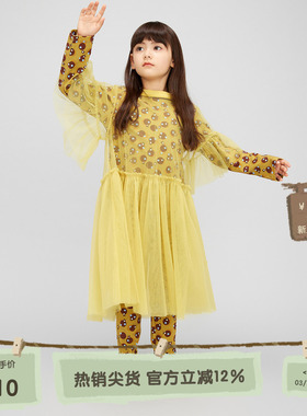 播broadcute童装连衣裙秋季新款女童休闲圆领套头门襟KGQ3L429