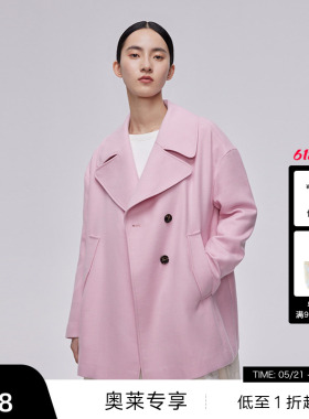 播春新品商场同款宽松一手长A型个性偏门襟毛呢大衣女BDQ1AD0642