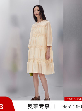 【播奥莱】播商场同款春秋唯美A字版立体褶连衣裙女BDQ3LD0576