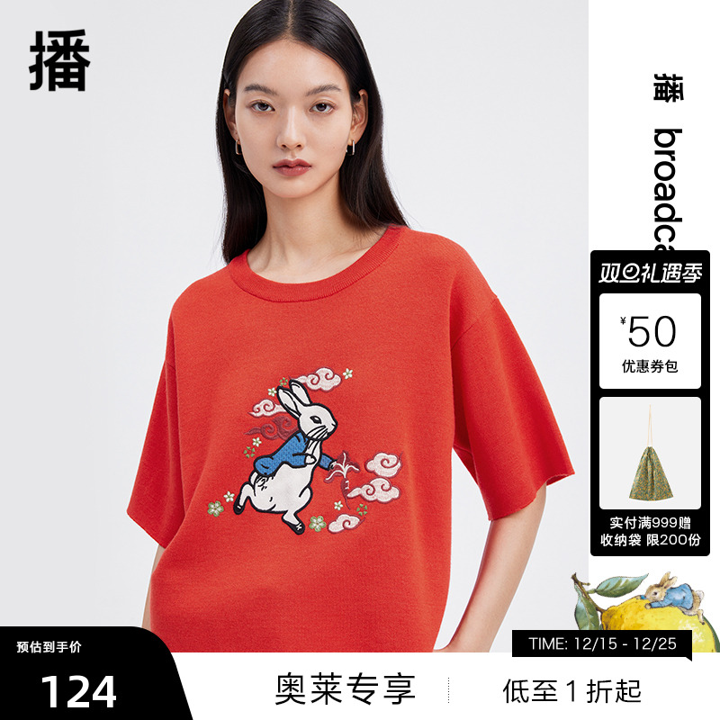 【清仓】播Peter Rabbit联名系列商场同款针织短袖毛衫BDQ1SD0303 - 封面