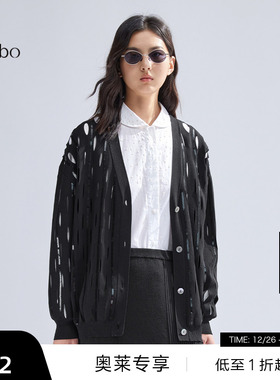 播 bo 商场同款镂空针织开衫女2024新款毛衣BDR1UD2137