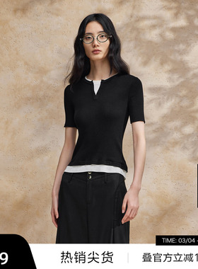 【播奥莱】播针织t恤女商场同款夏季气质修身法式短袖BDR2SD1609