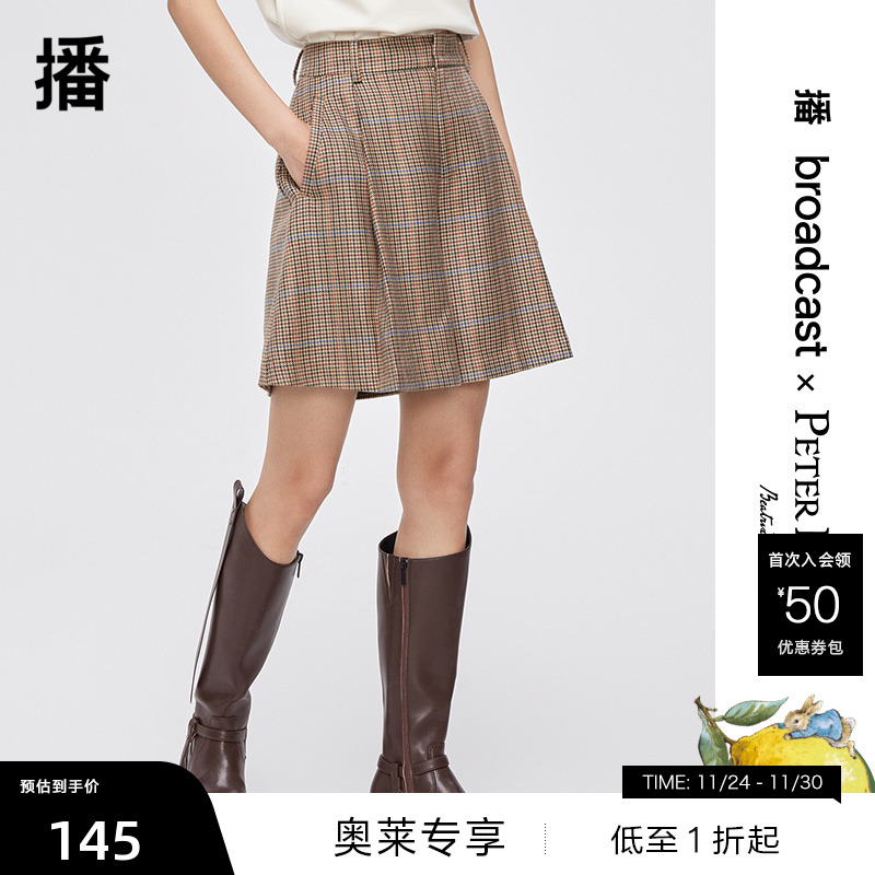 A型阔腿捏褶五分裤、复古斜纹格