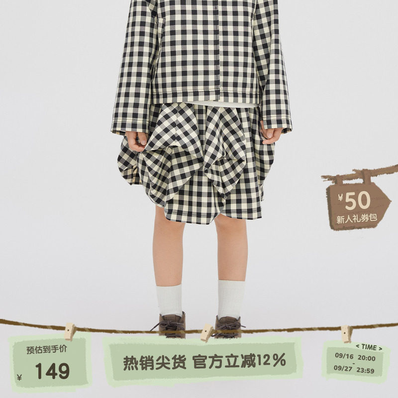 播broadcute童装半身裙2024春季新款格纹设计感半身裙KGR1B897