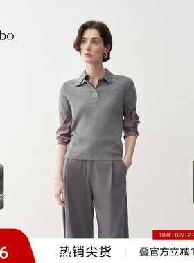 【播奥莱】播商场同款简约纯色短袖羊毛针织衫女25早春BDS1SD1136