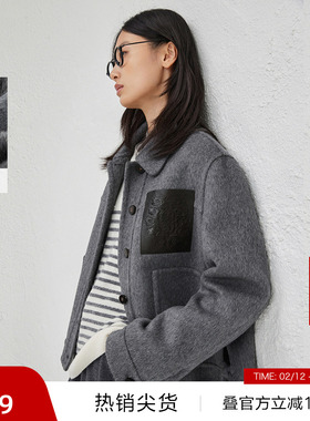【播奥莱】播商场同款复古宽松短款冬新羊毛呢外套女BDR4AD3763