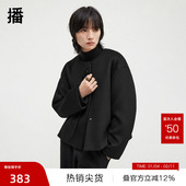 羊毛呢外套女DDR4AD5205 圆领宽松秋新短款 播奥莱 播新中式