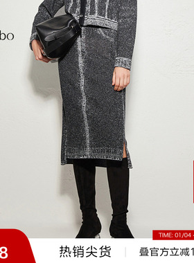 【播奥莱】播商场同款仿牛仔提花半裙女秋黑色裙子BDR3BD2023