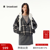 短款 播奥莱 格纹连帽毛呢外套女秋冬宽松上衣DDS4WD5137