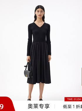 【播奥莱】播商场同款拼接连衣裙秋通勤简约裙子女BDQ3LD0319