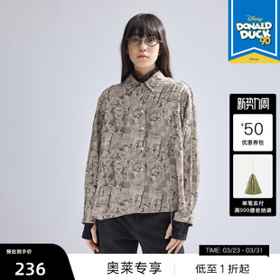 播迪士尼唐老鸭联名系列商场同款 BDR1CD0249 复古时髦翻领花衬衫