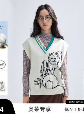 播迪士尼唐老鸭系列商场同款2024新款v领叠穿针织马甲BDR1SD0429