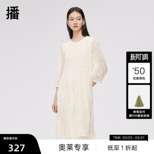 复古泡泡袖 连衣裙商场同款 播100%棉中长款 气质蕾丝裙 播奥莱