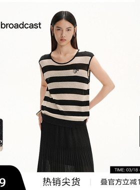 【播奥莱】播商场同款无袖条纹针织T恤女25夏轻薄上衣BDS2SD2357