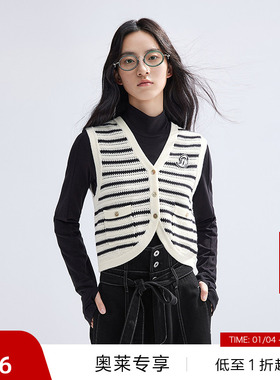 【播奥莱】播商场同款迪士尼唐老鸭联名条纹针织马甲女BDR1UD0498