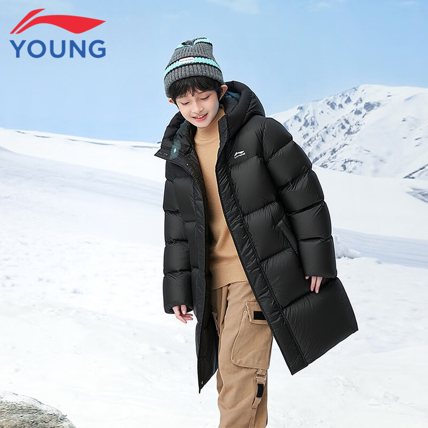 李宁童装儿童羽绒服男童大童25新款秋冬中长加厚保暖防风连帽外套