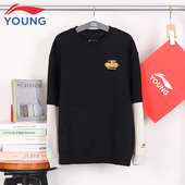 YWDV035 男中大童圆领拼接套头假两件上衣 李宁儿童卫衣26春季 新款