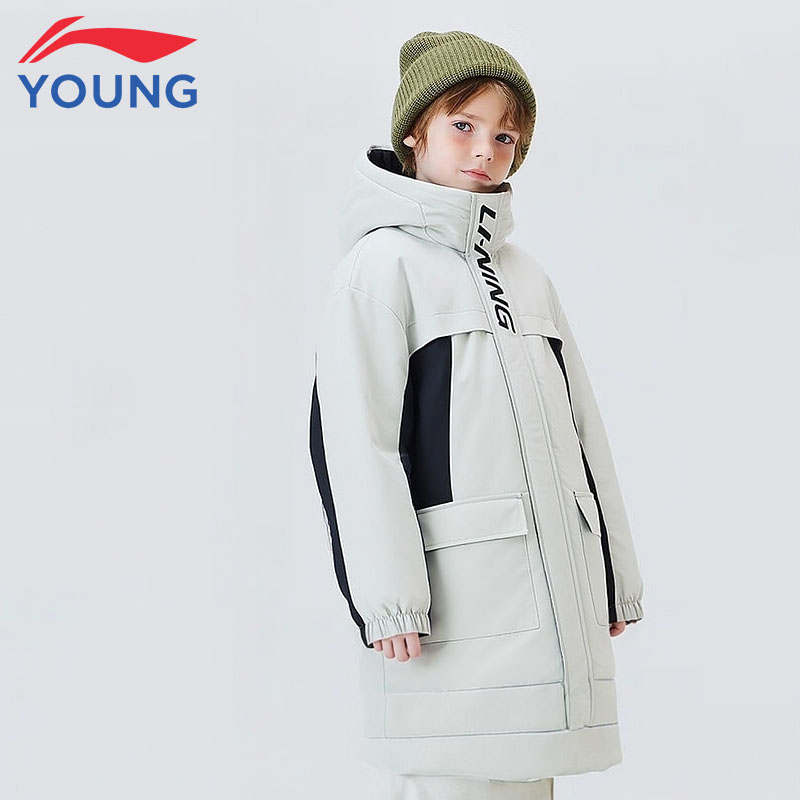 李宁儿童中长款保暖鸭绒羽绒服
