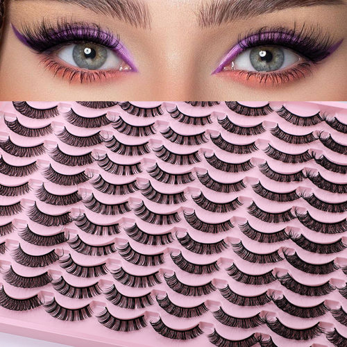 欧美跨境48对大容量假睫毛俄罗斯dd卷翘化纤浓密立体假睫毛