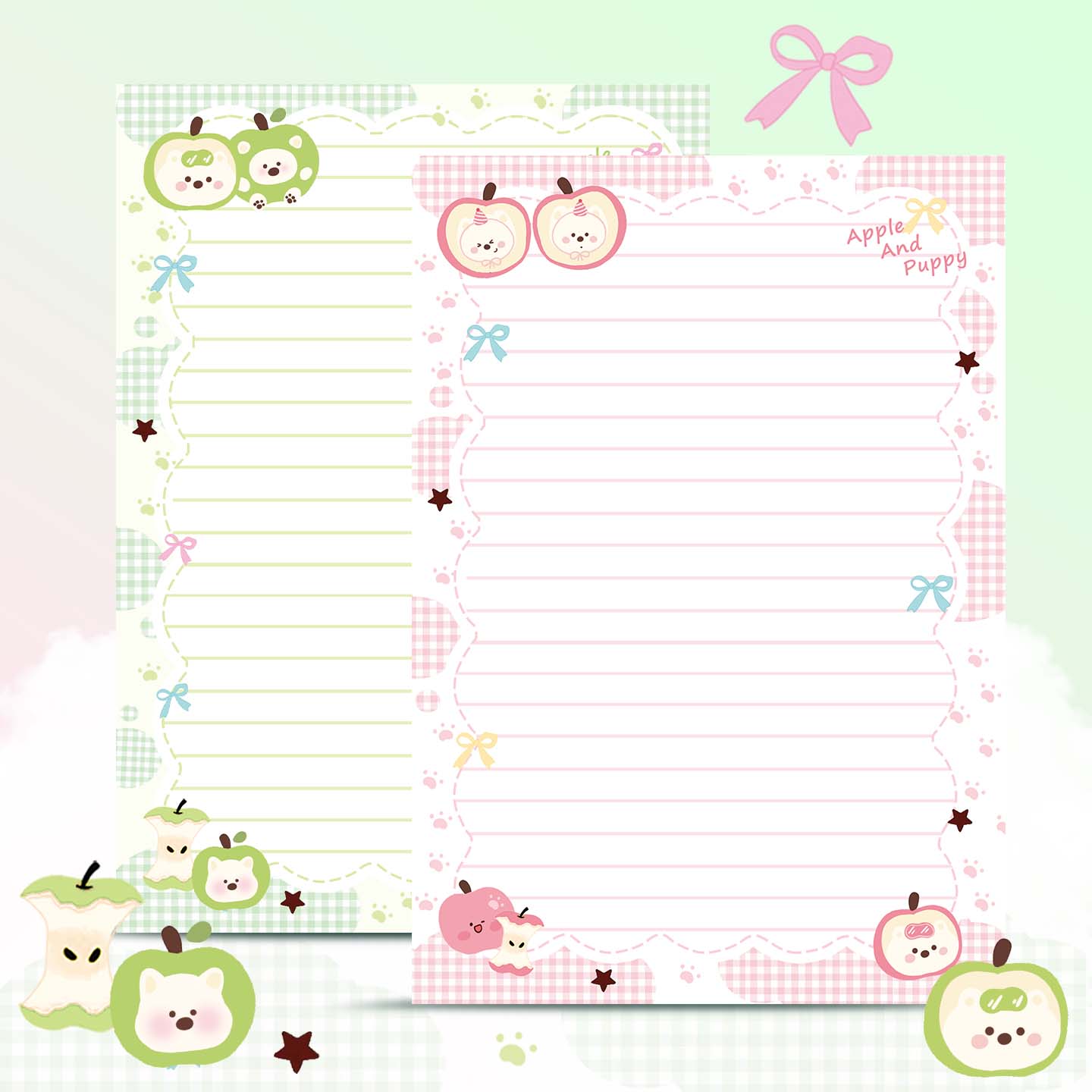 可爱卡通苹果小狗拍纸本少女心学生记事本横线页ins风初中生专用
